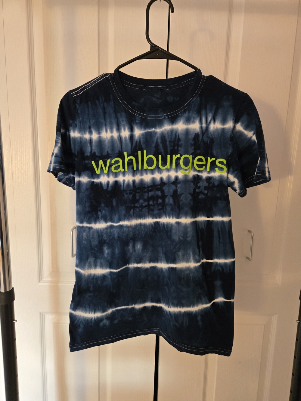 Wahlburgers Tie-Dye Logo Tee - Navy & White with Neon Green